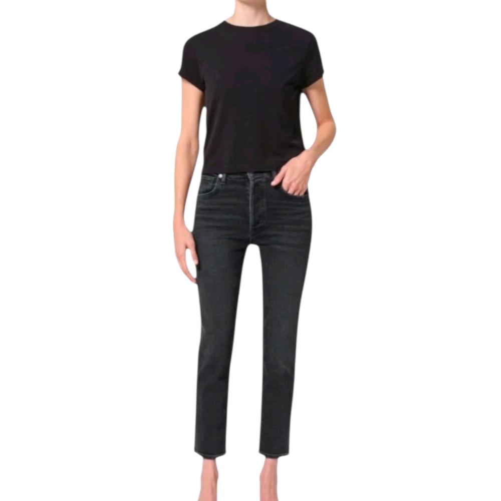 AGOLDE Riley Womens 23 Panoramic High Rise Buttonfly Stretch Straight Crop Jeans
